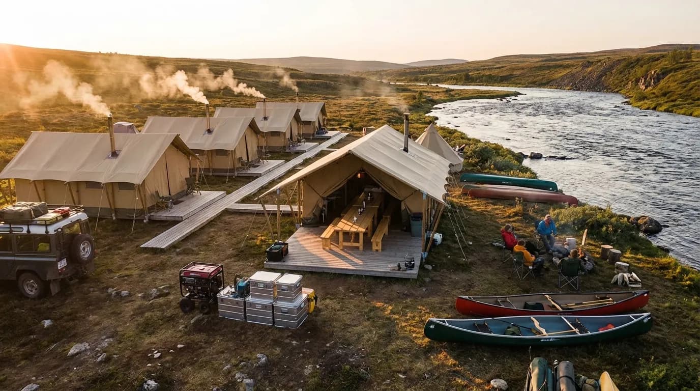Экспедиционный лагерь на берегу реки Умба